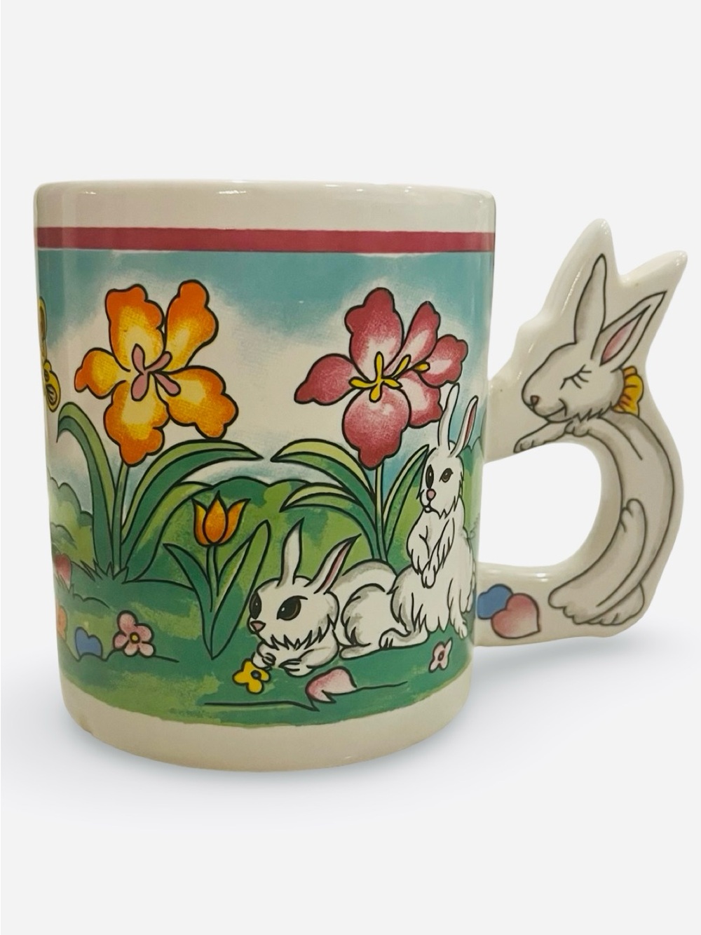 Vintage Kitschy Easter Bunny 3D Handle Ceramic Mug